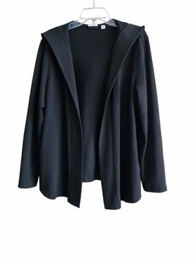 Black Hooded Open Front Jacket